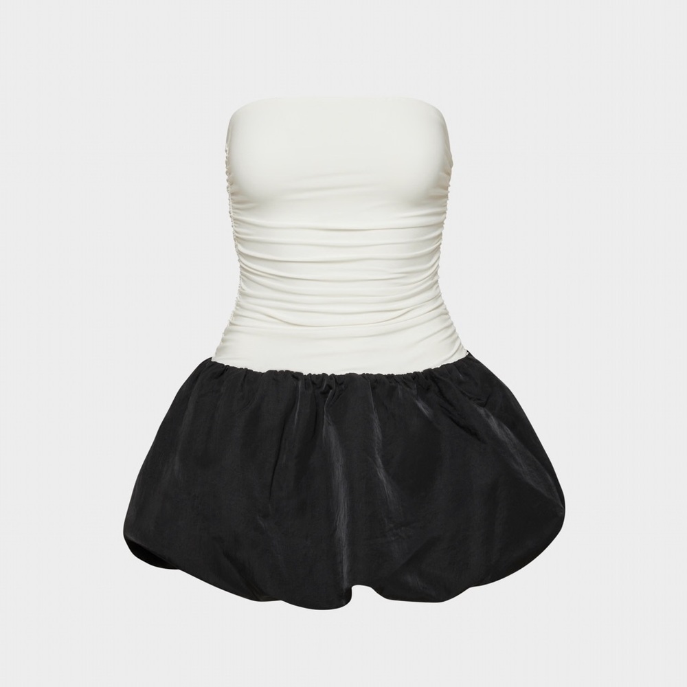 Aritzia Donna Micro Bubble Strapless White and Black Dress